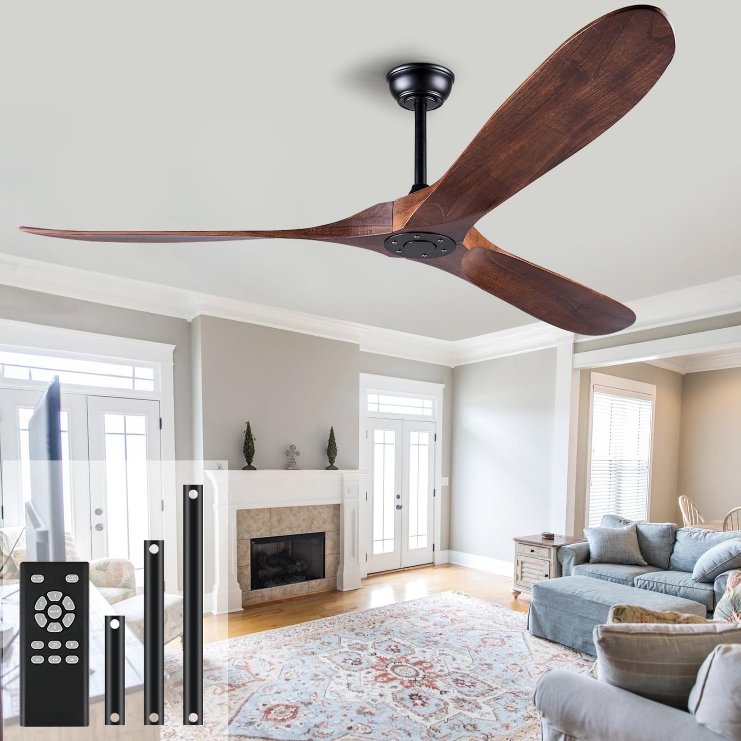 Ventilador techo 60pulg madera sin luz interiores exteriores