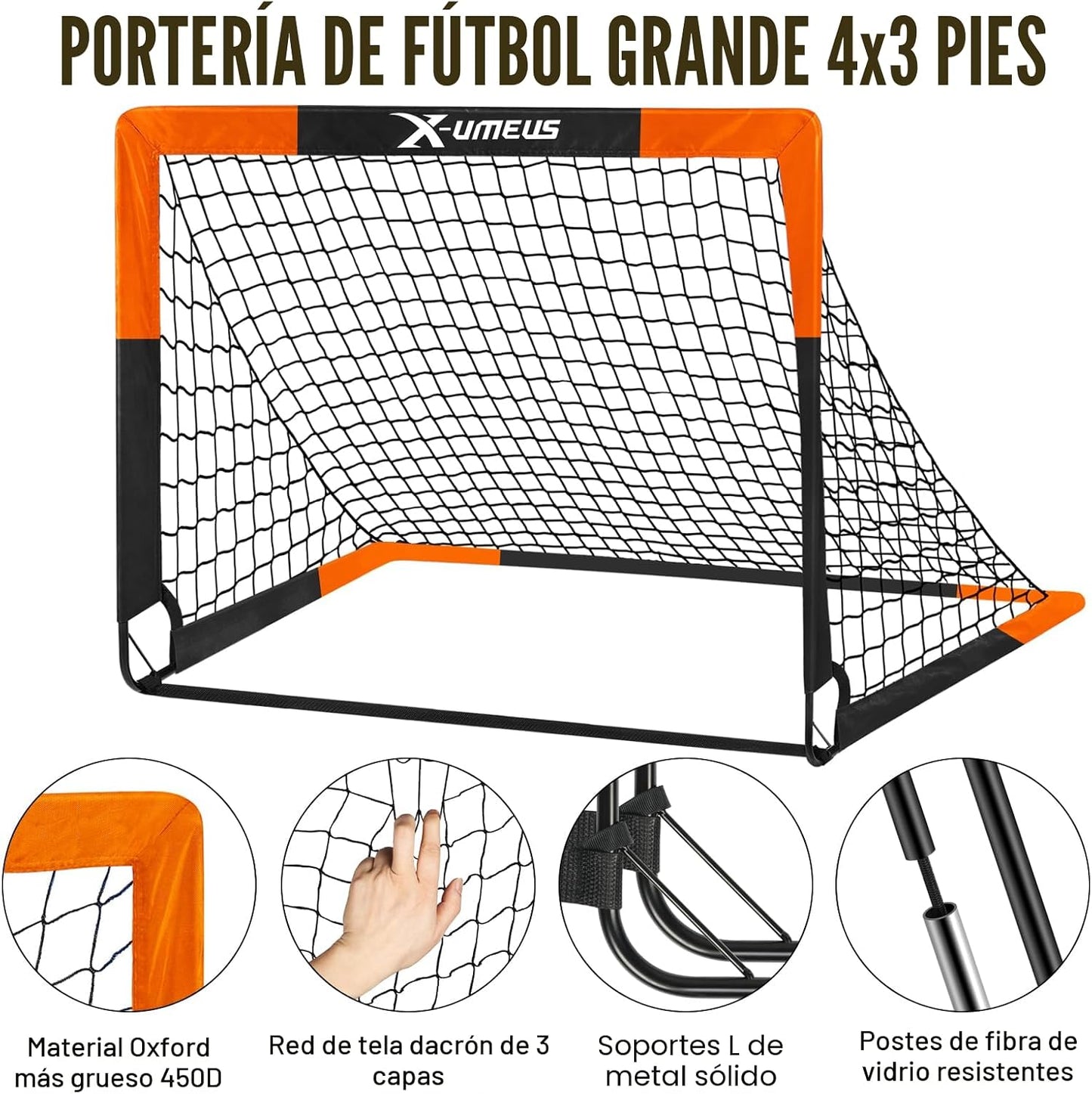 Portones fútbol para niños set 2 4x3pies con balón conos y
