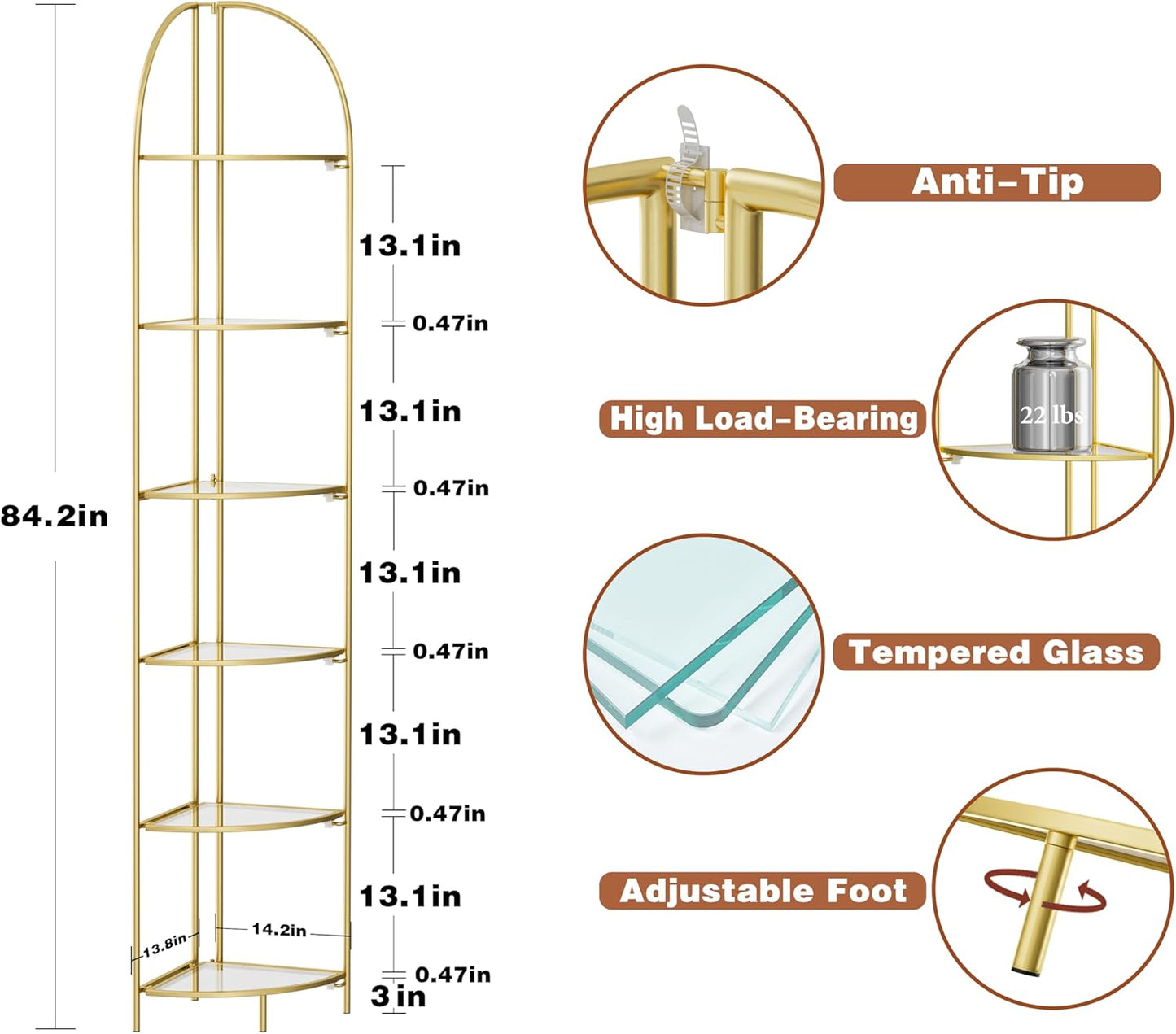 Estante esquinero plegable 6 niveles metal dorado