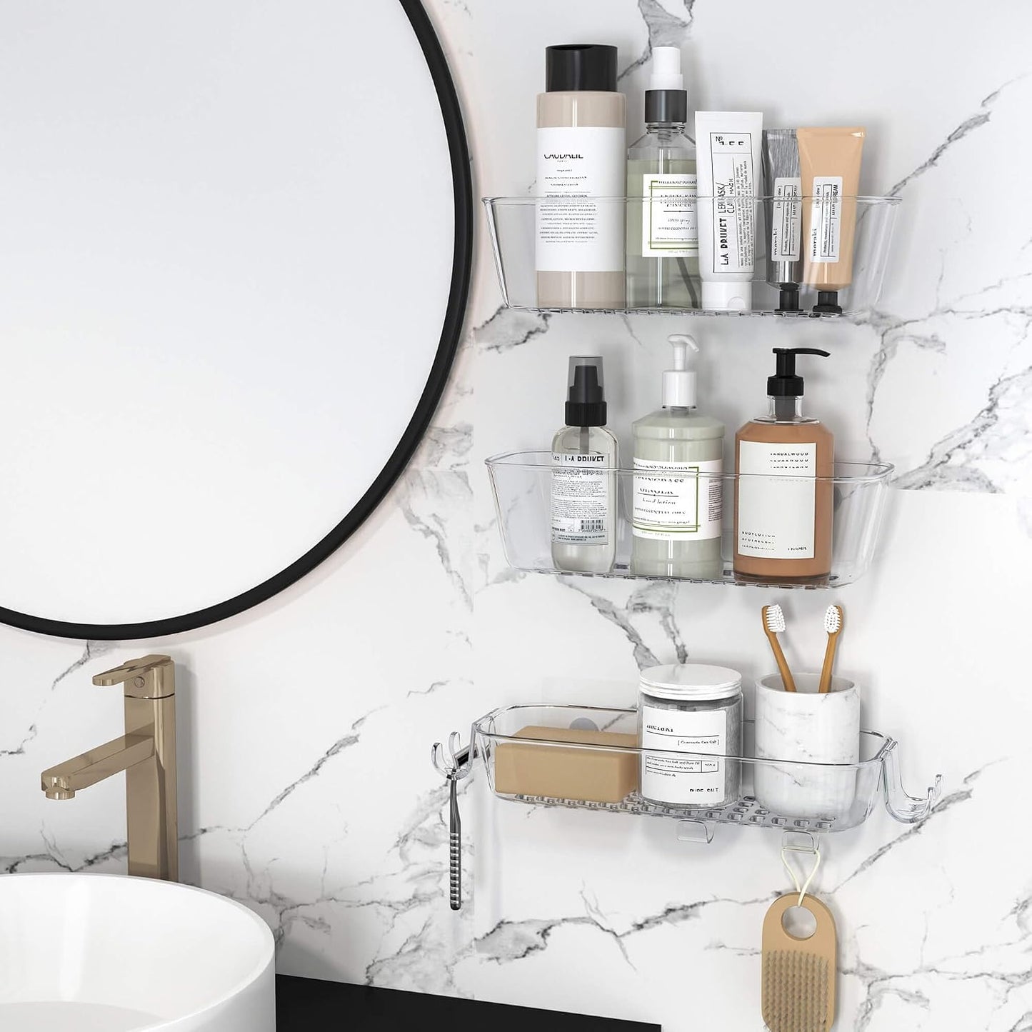 Organiz. ducha adhesivo pack 3 con soporte