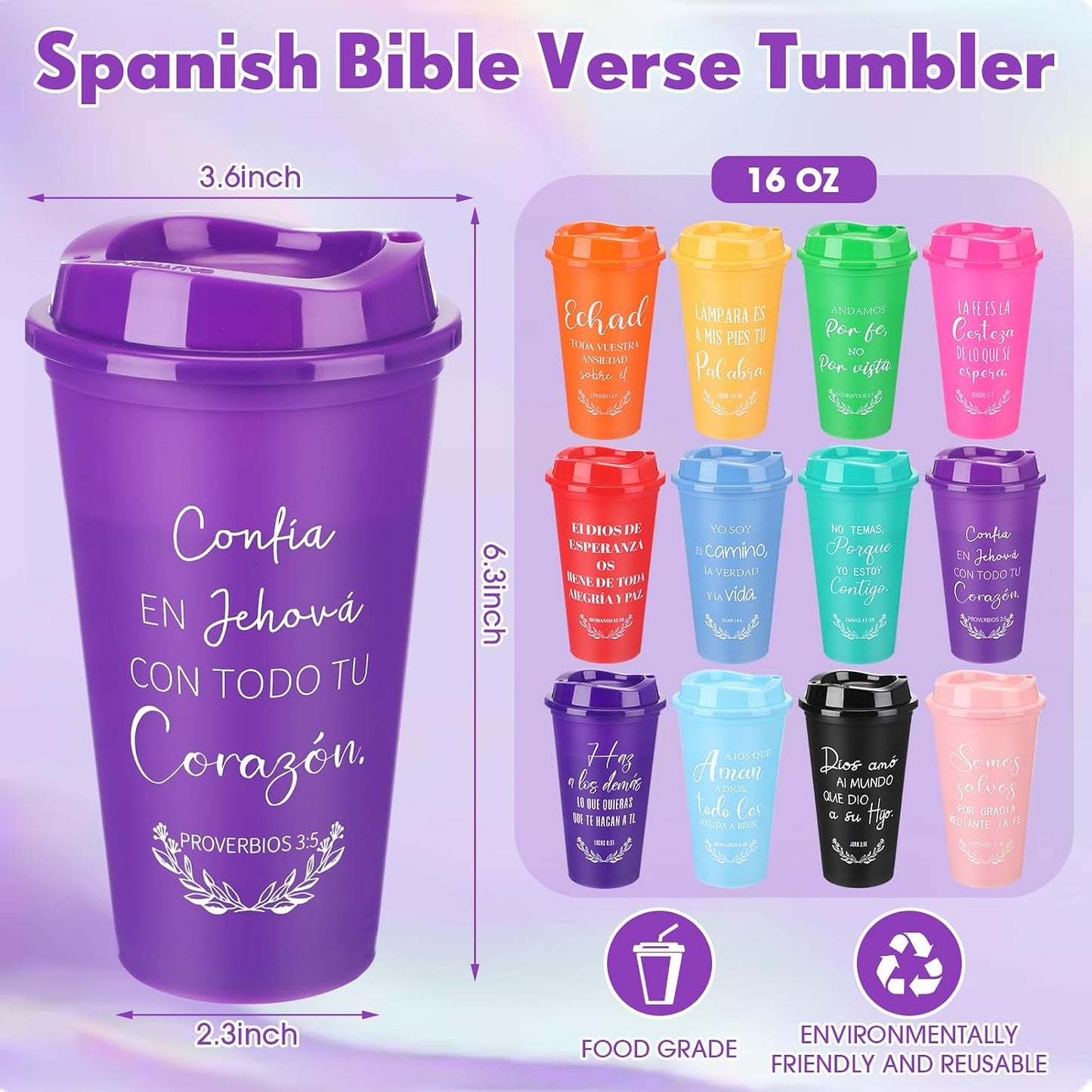 Vasos reutilizables 16oz con versículo plástico