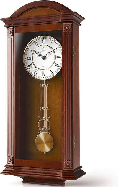 Reloj de pared de madera con péndulo 27x11pulg silencioso