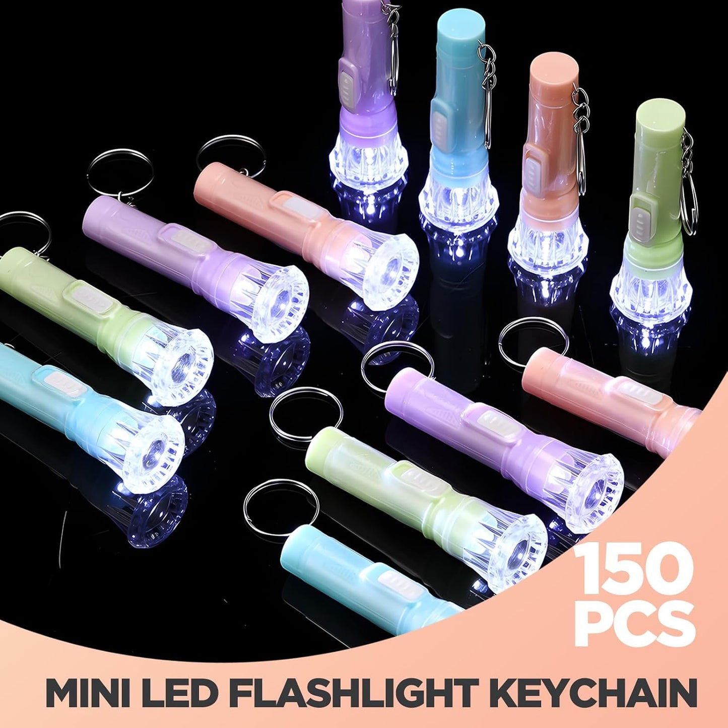 150 Pzas Linterna Llavero Led Portátil Color Surtido