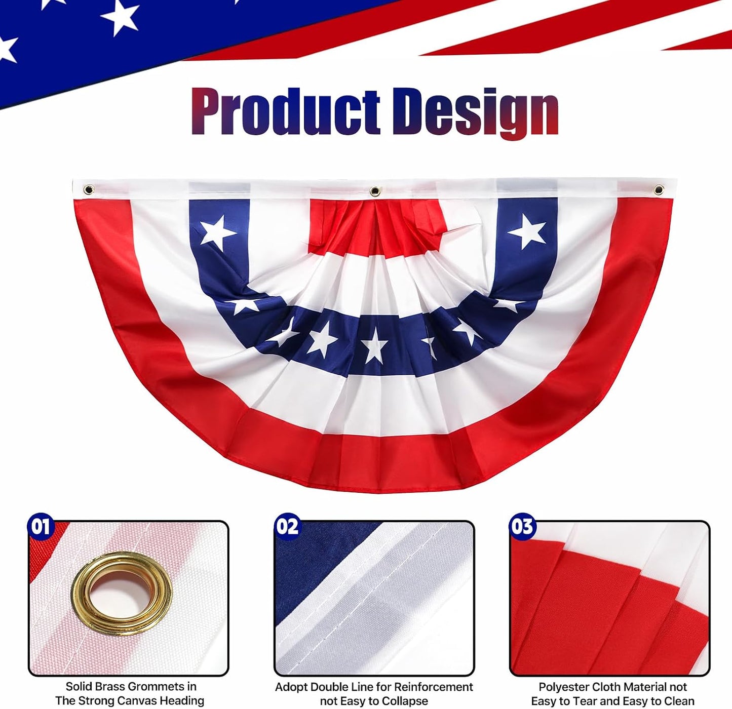 Bandera plisada EE.UU. 1.5x3ft para exteriores e interior