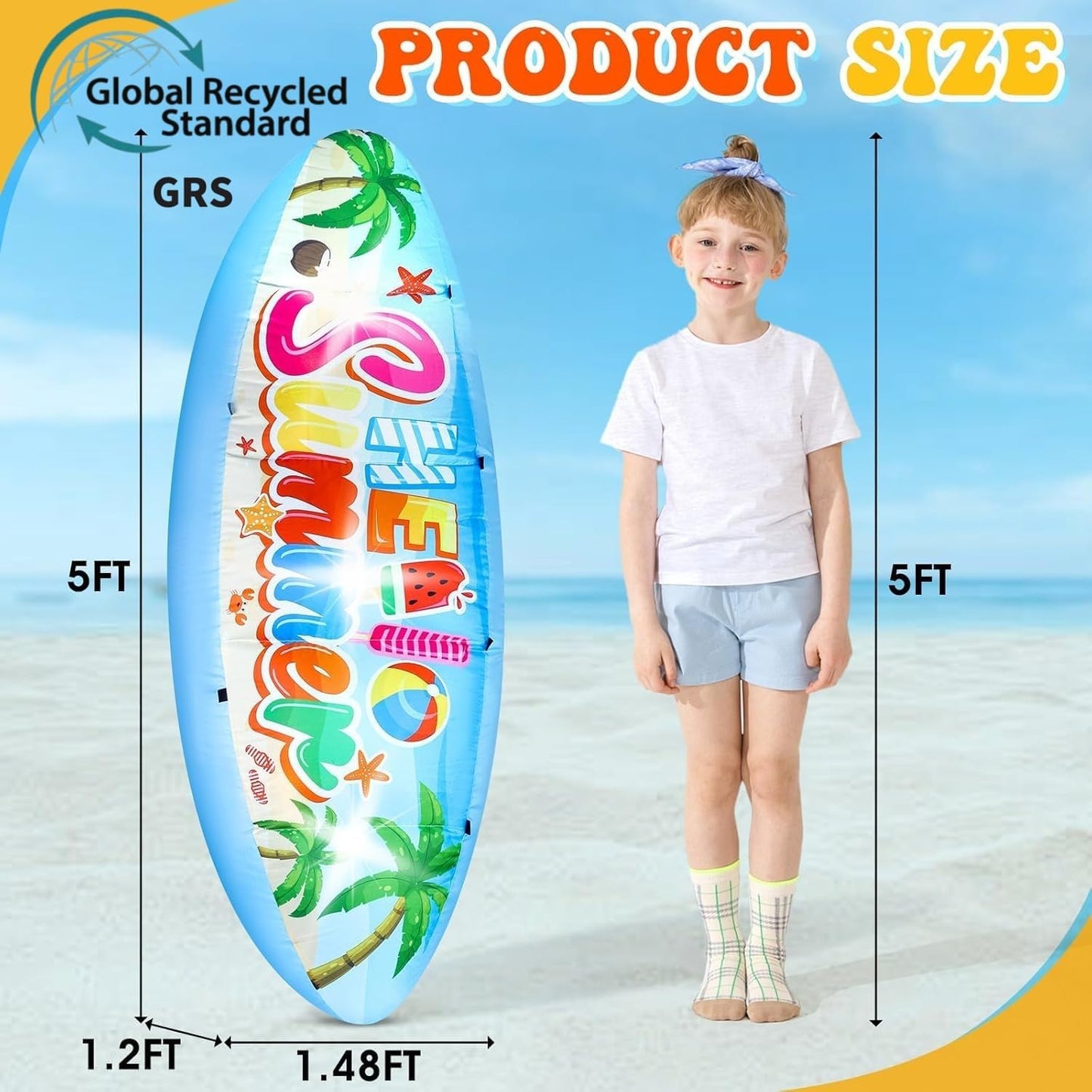 Tabla surf inflable 1.5m con luces LED decoración verano