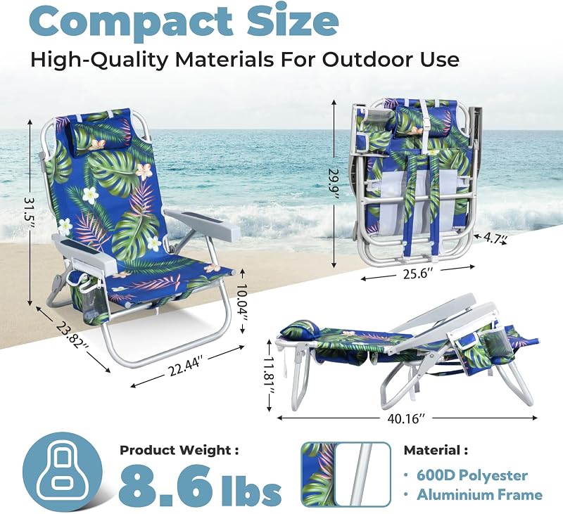 Silla playa reclinable 5 posiciones aluminio soporta 300lb