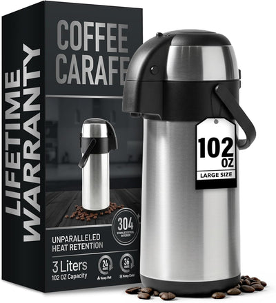 Jarra de café aislada de acero inoxidable con bomba