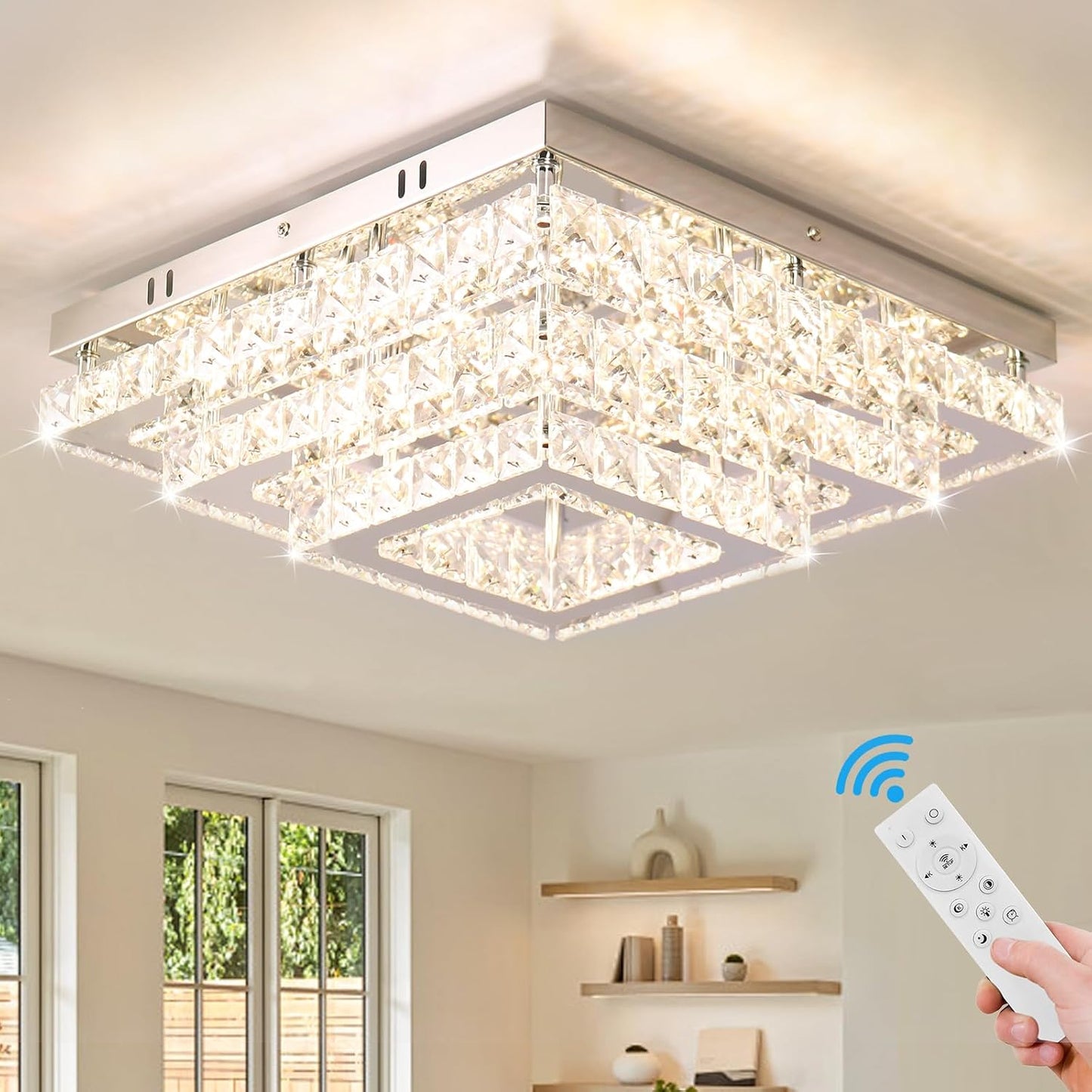 Accesorio lámpara techo LED cristal cuadrado regulable