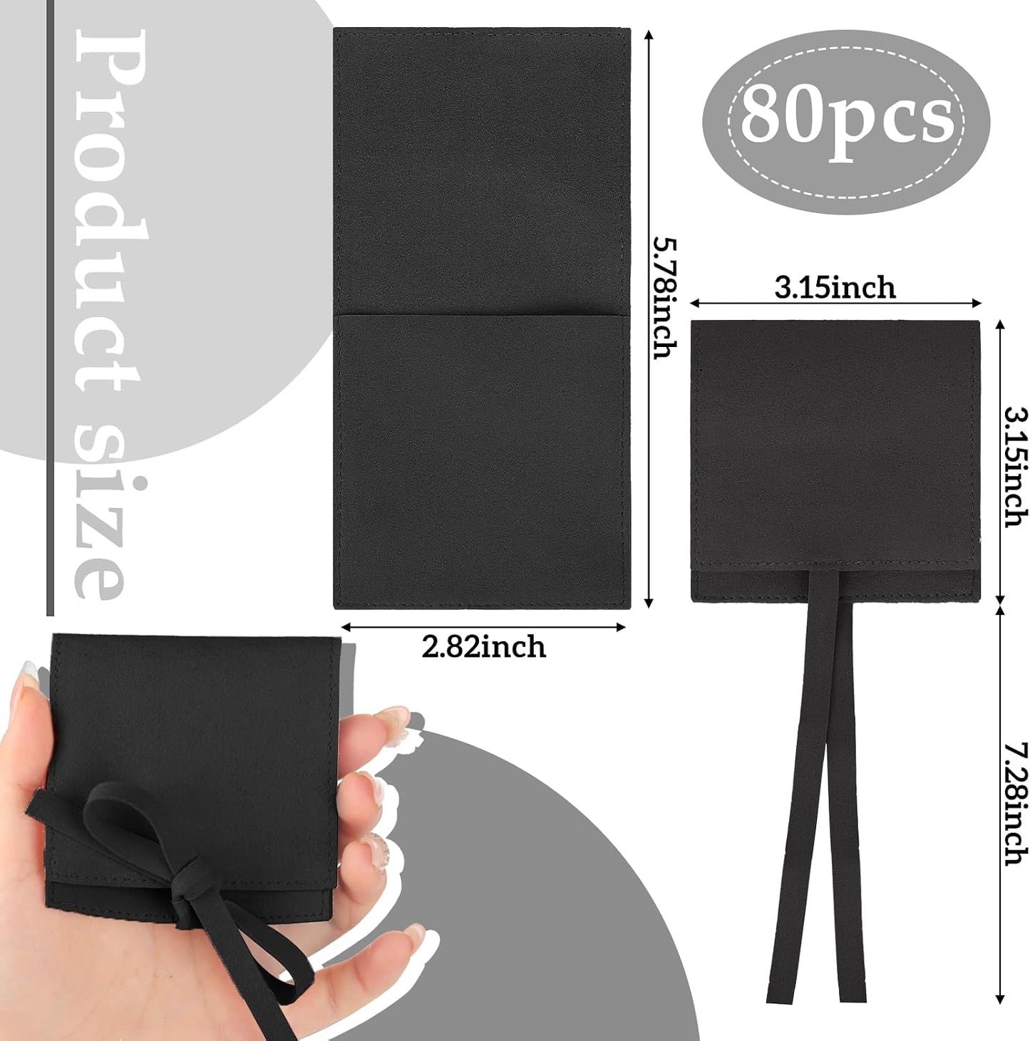 80 Pzas Bolsas Microfibra para Joyería 8x8cm con Laços
