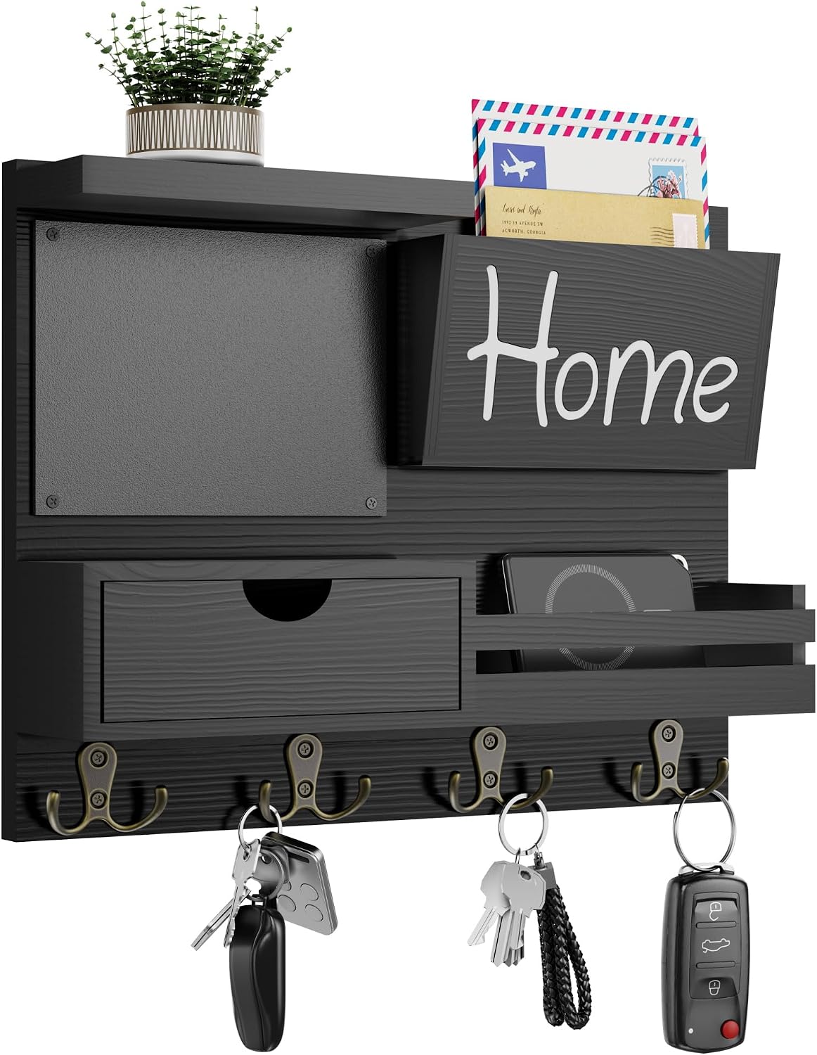 Llavero negro pared con organiz. 6en1 ganchos
