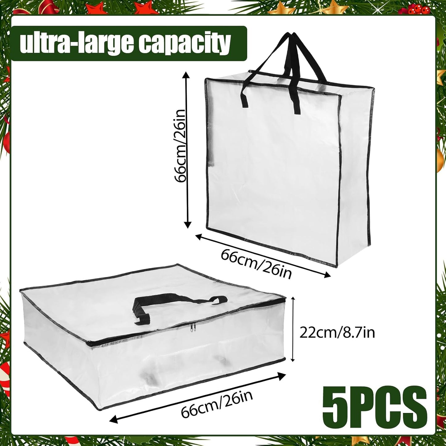5 Pzas Contenedor Plástico 26" Almacenamiento Navidad