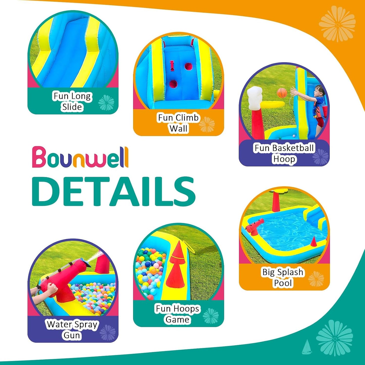 Tobogán acuático inflable con pared escalada y piscina
