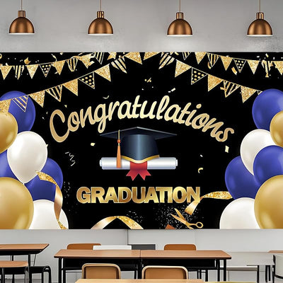 Fondo graduación 71x43pulg negro dorado decoración fiesta