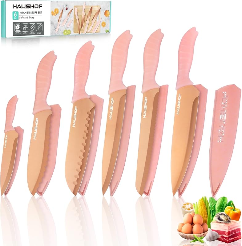Set 12 Pzas Cuchillos Rosa Acero Inox Antiadherente