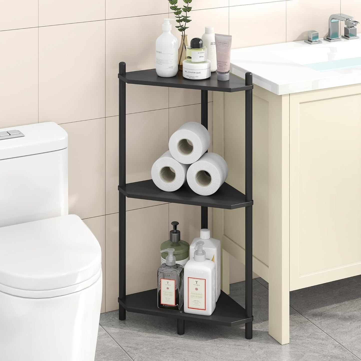 Estante esquinero bambú 3 niveles oficina cocina negro