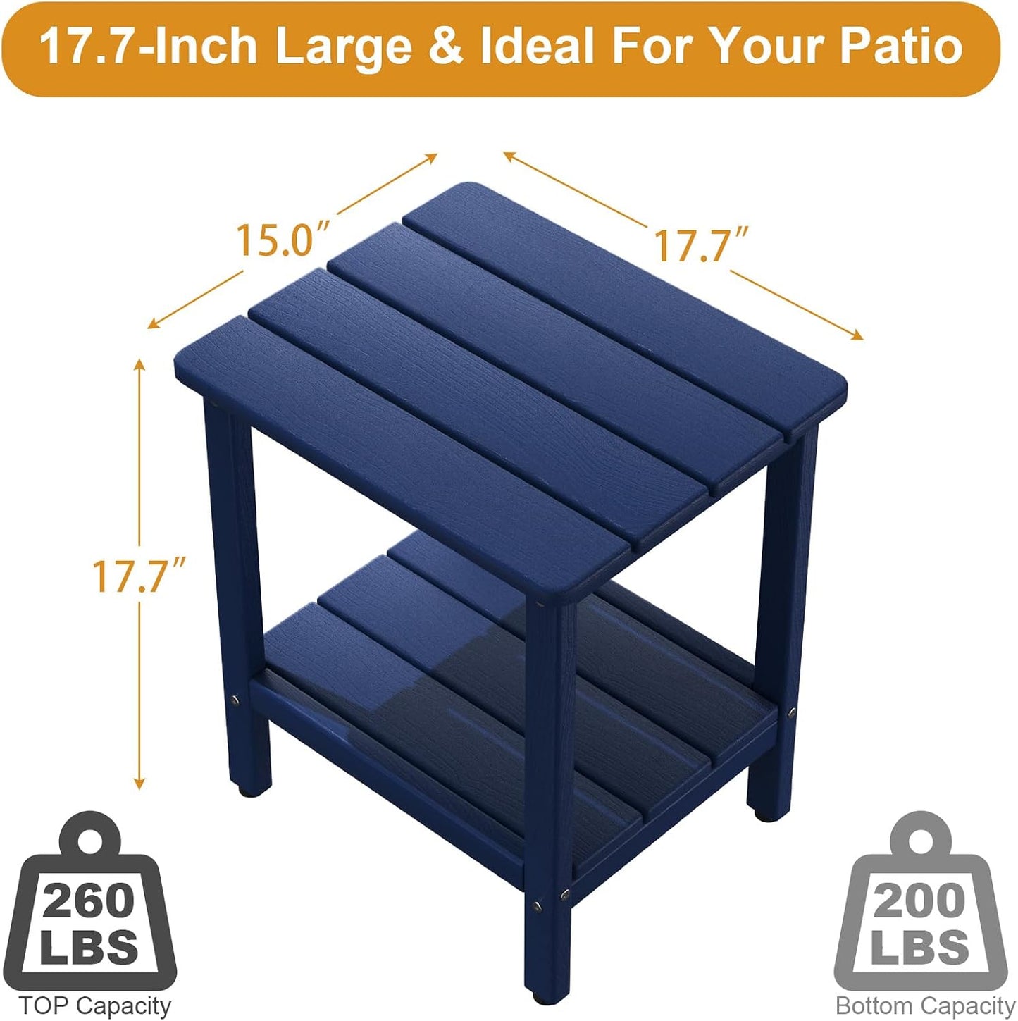 Mesa auxiliar patio 17.7" HDPE patas ajustables