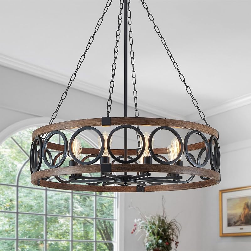 Lámpara colgante rústica de metal con 8 luces para sala