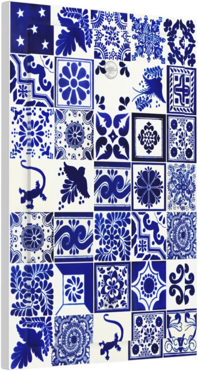 Azulejo bohemio cubierta interruptor luz azul y blanco decorativo