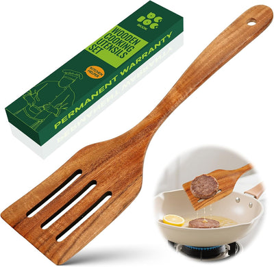 Espátula ranurada madera teca para freír antiadherente