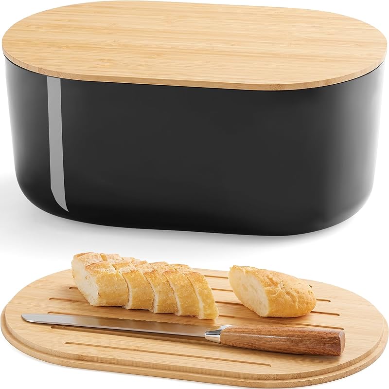 Caja pan fibra con tapa tabla cortar almacenamiento negro
