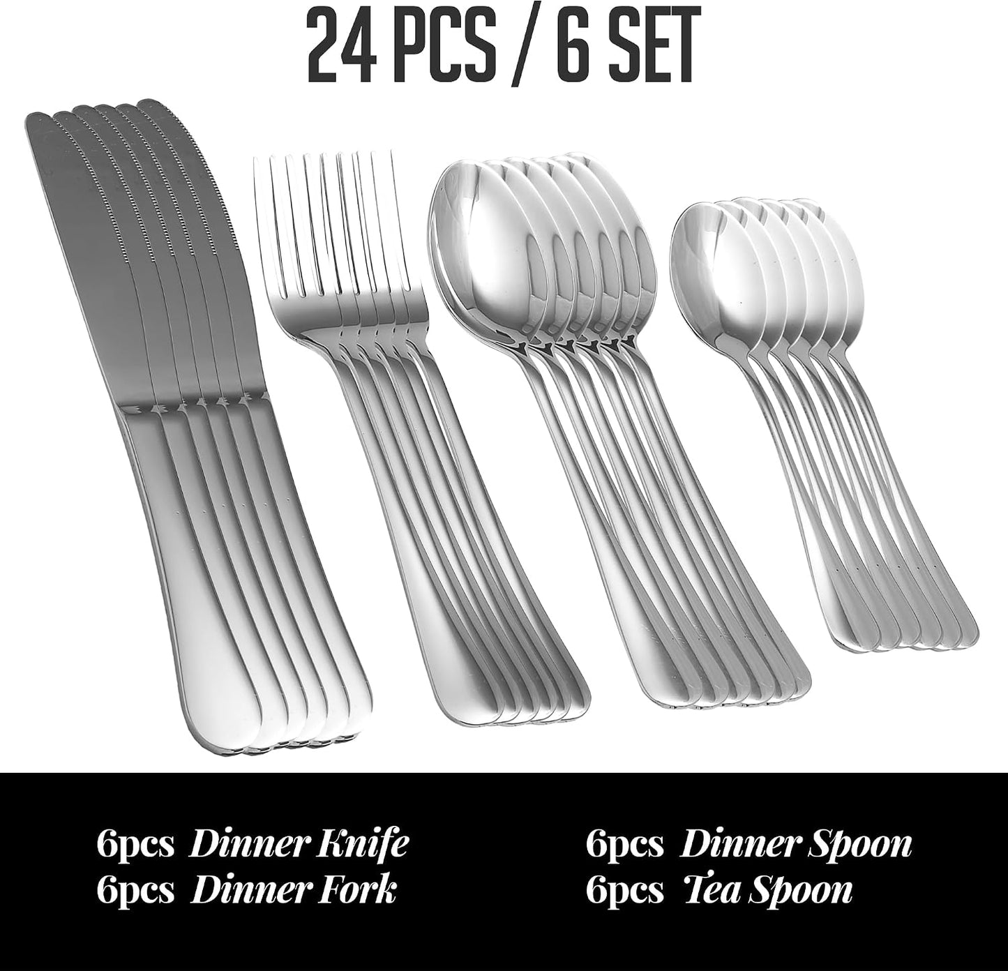 Set 24 Pzas Cubiertos Acero Inox para 6 Plateado