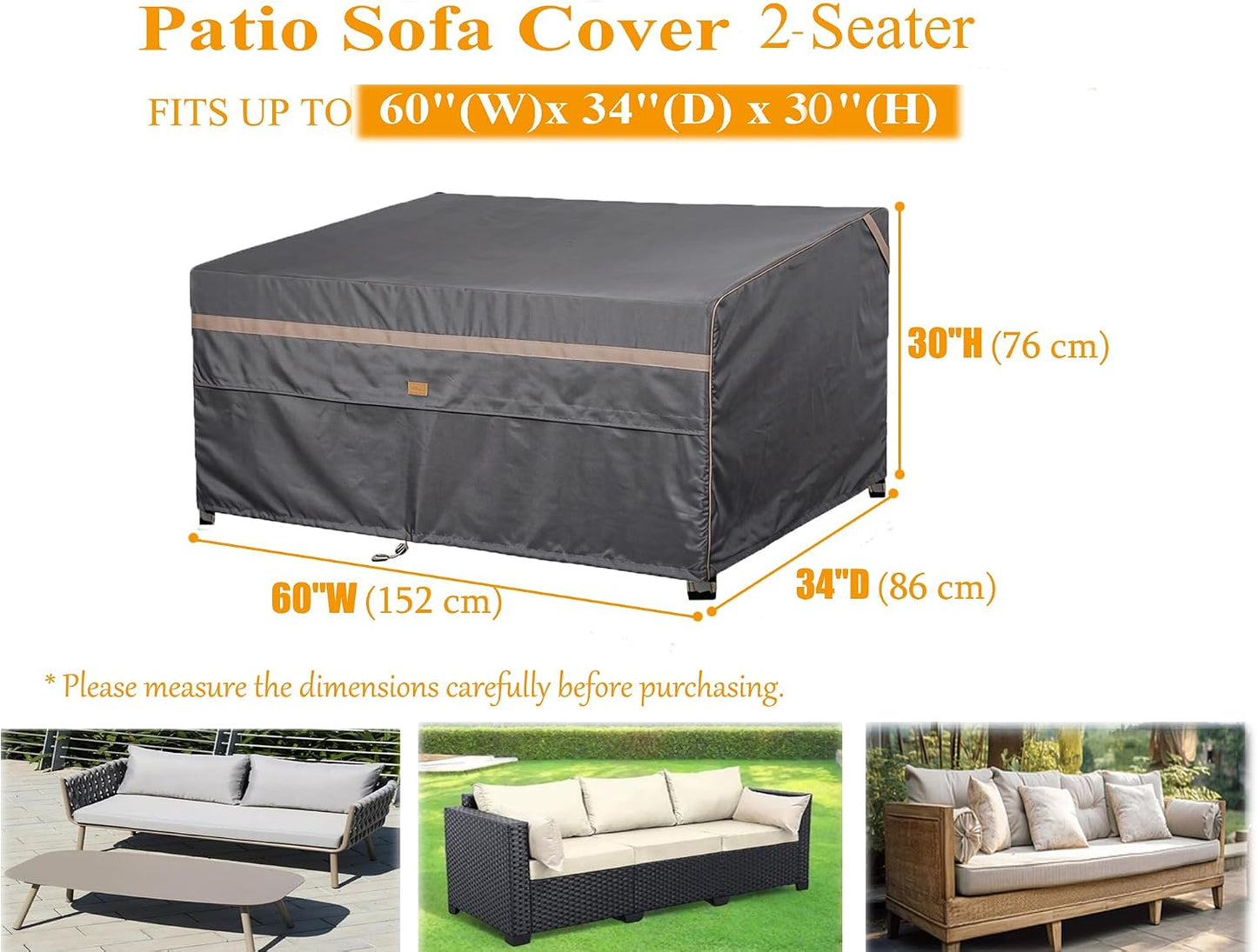 Fundas impermeables para sofá biplaza de patio 60x34x30pulg