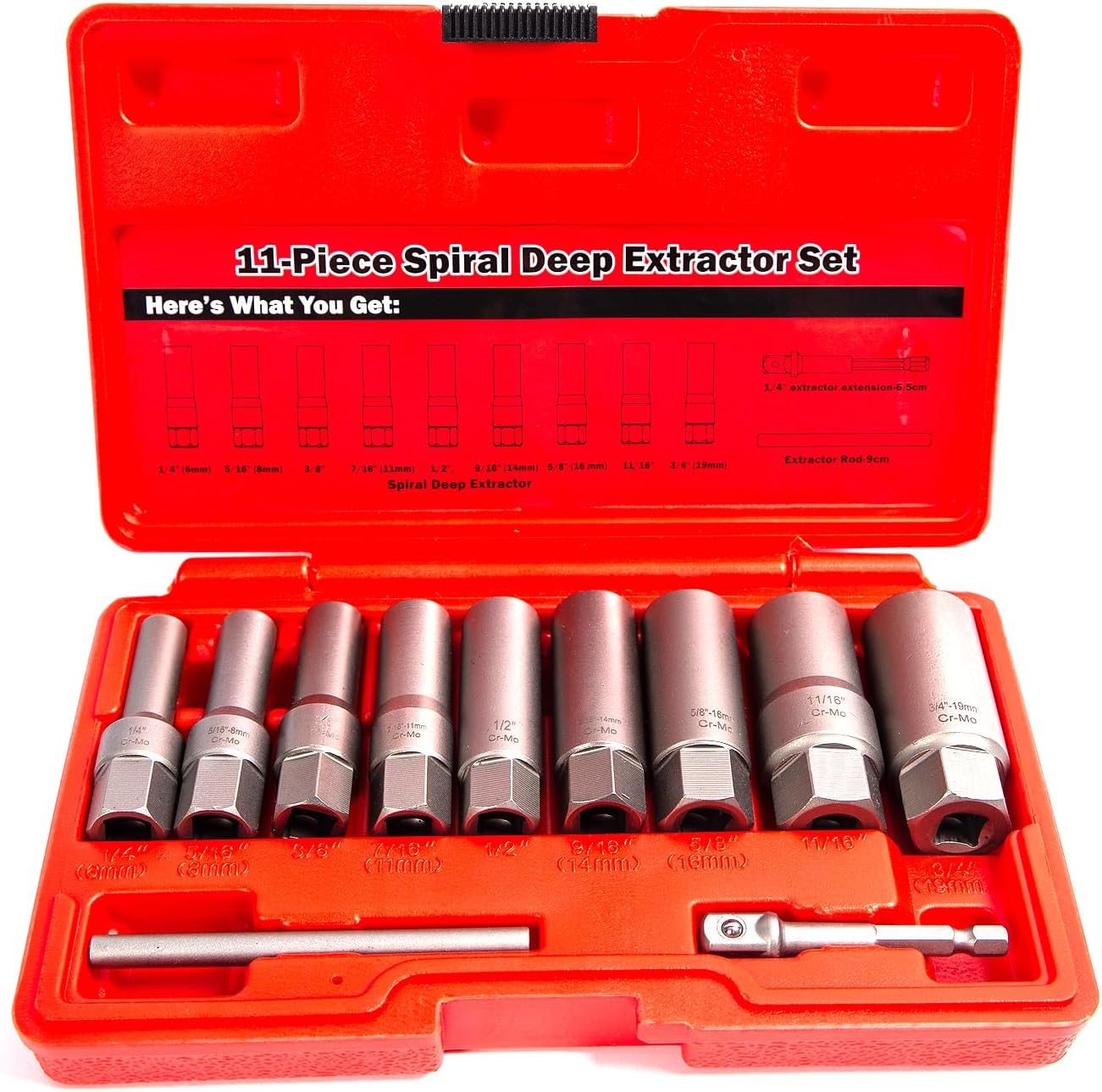 Set 11 Extractores Profundos Espiral para Tuercas Rotas