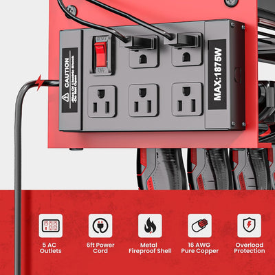 Organiz. herramientas eléctricas 5 tomas rojo