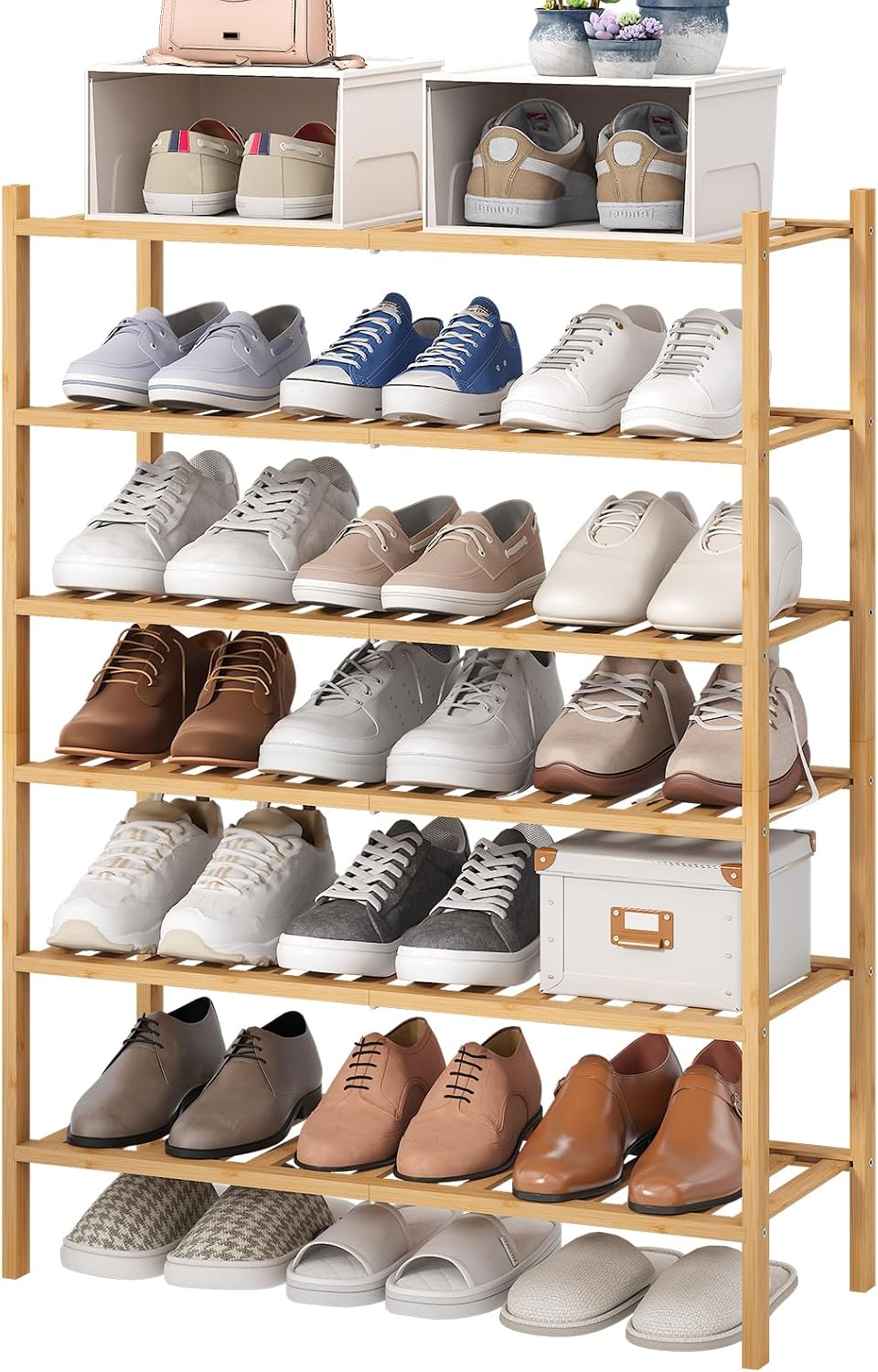 Zapatero bambú 6 niveles apilable plegable