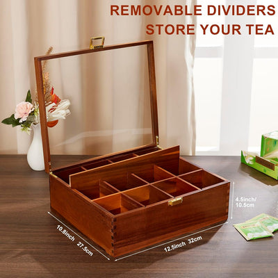Cajón té madera acacia 12 compartimentos con ventana
