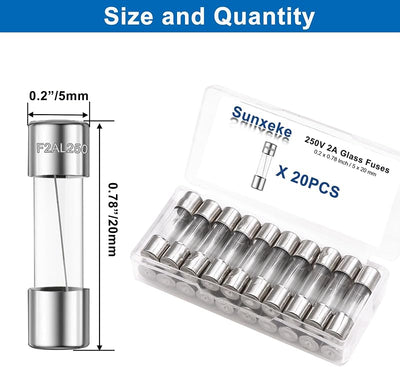 20 fusibles vidrio 2A 250V 5x20mm