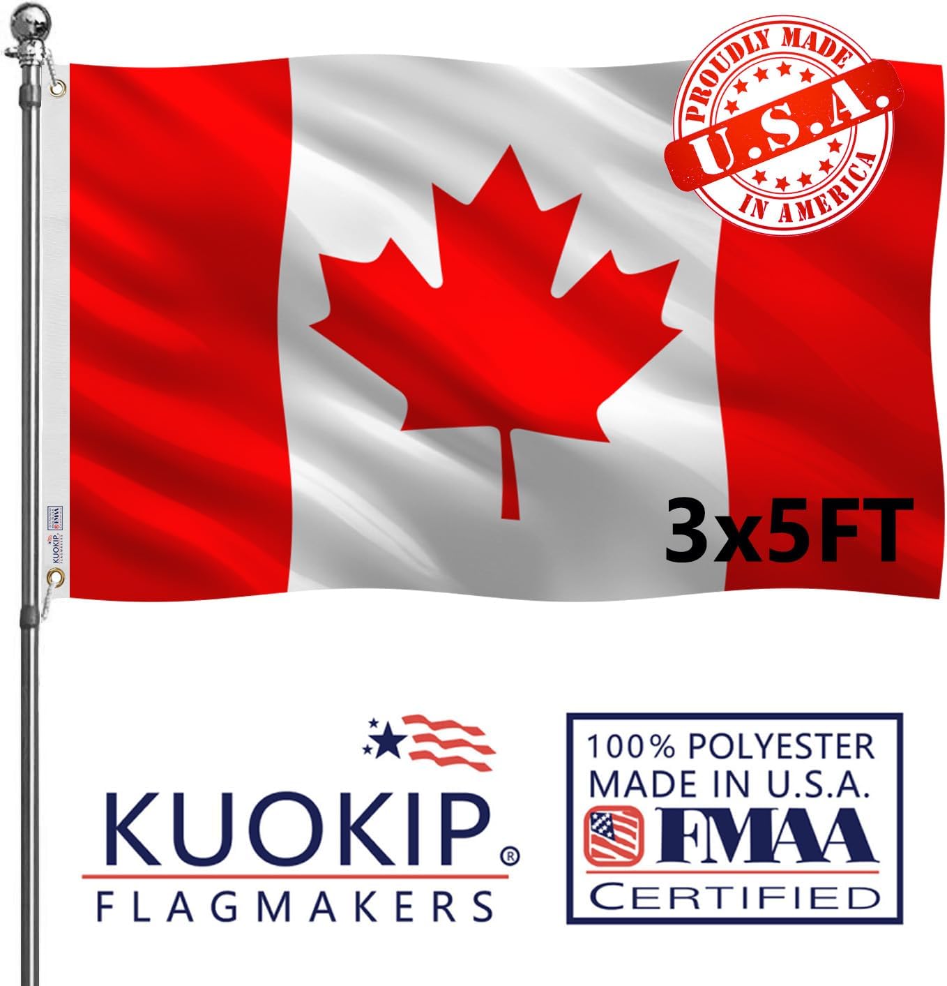 Bandera Canadiense Doble Cara 3x5pulg Correa Blanca 2 Ojales