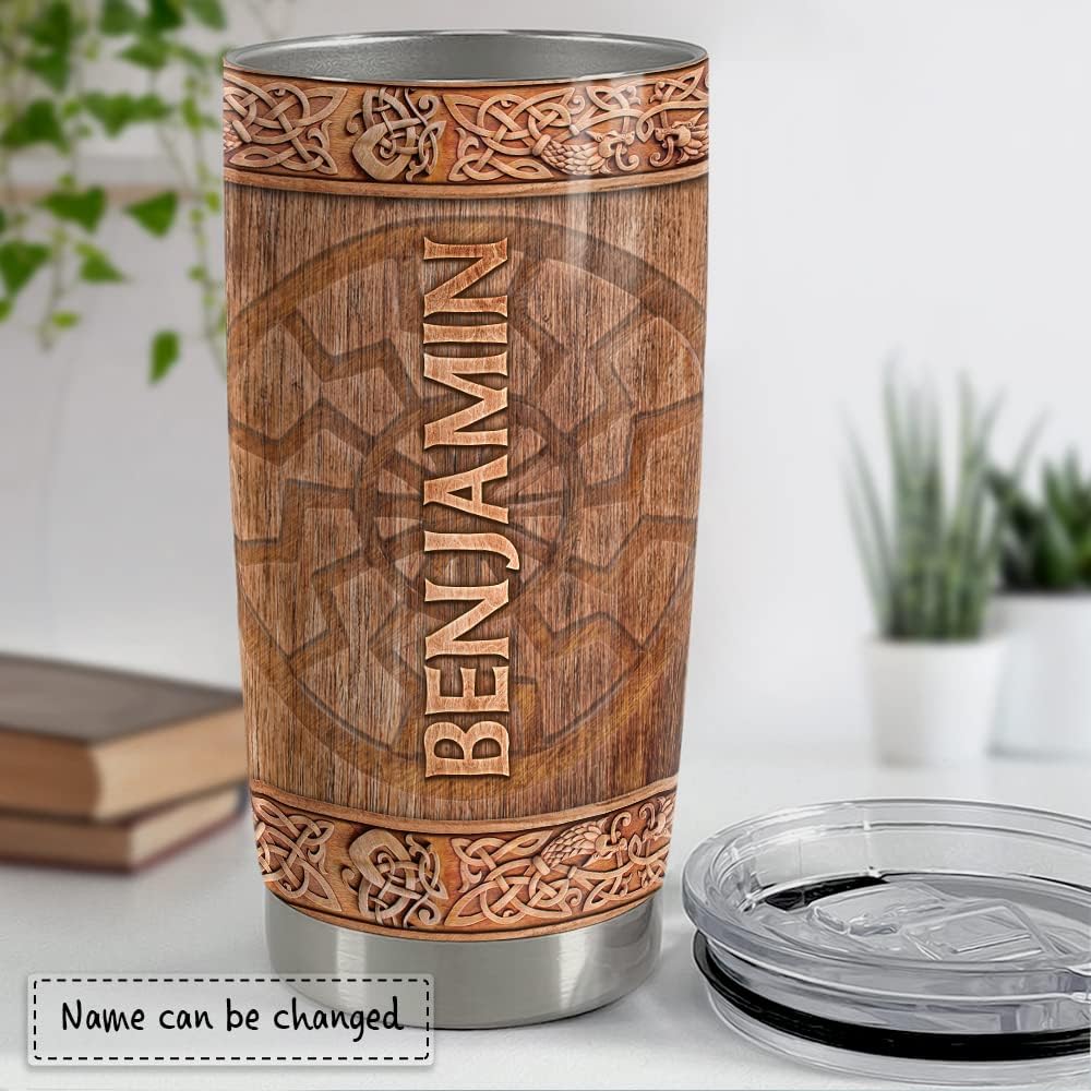 Vaso estilo vikingo madera 20-30oz con tapa regalo hombre