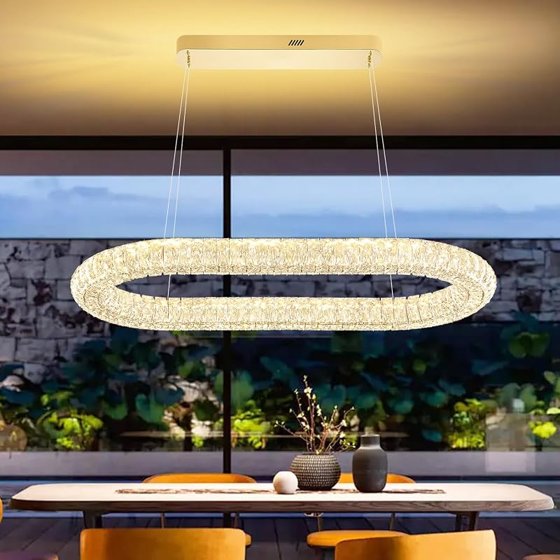 Lámpara araña anillo ovalado LED 31.5" luz regulable dorado
