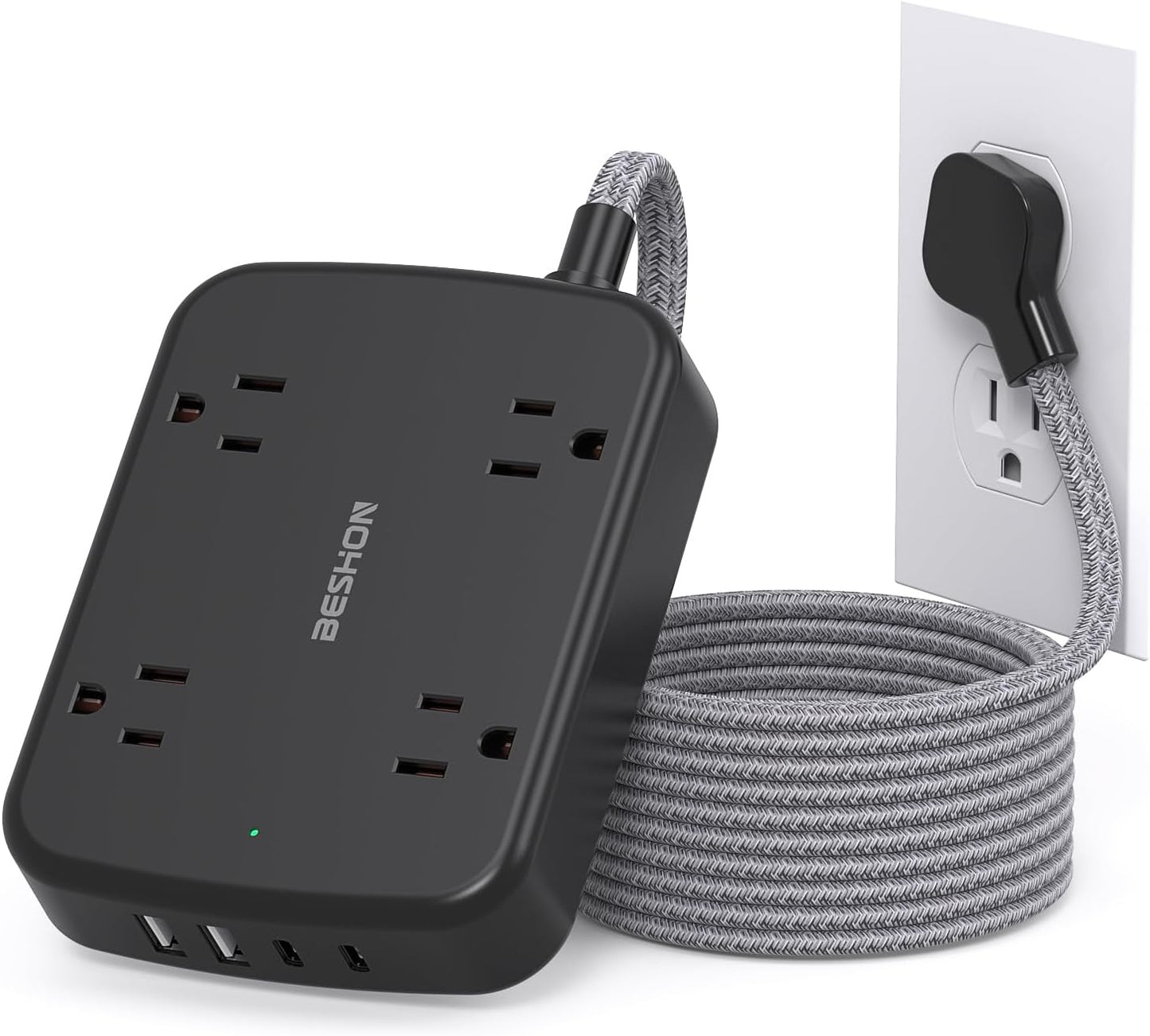 Regleta alimentación 2 USB C 5ft 4 tomas 4 puertos USB negro