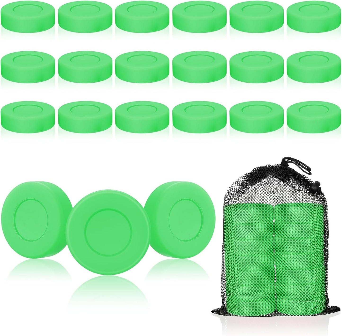 Set discos hockey goma bolsa malla reutiliz.