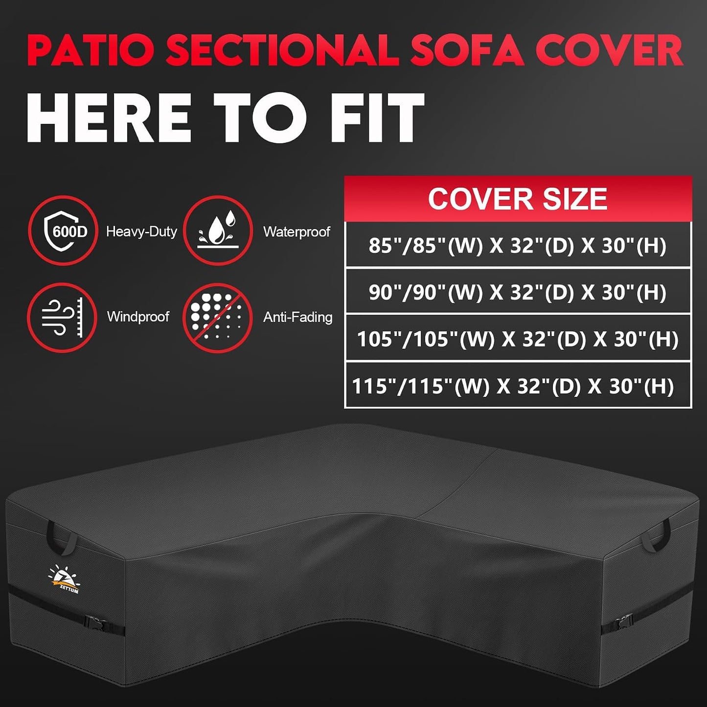 Funda seccional V sofá exterior 600D impermeable 105x105pulg