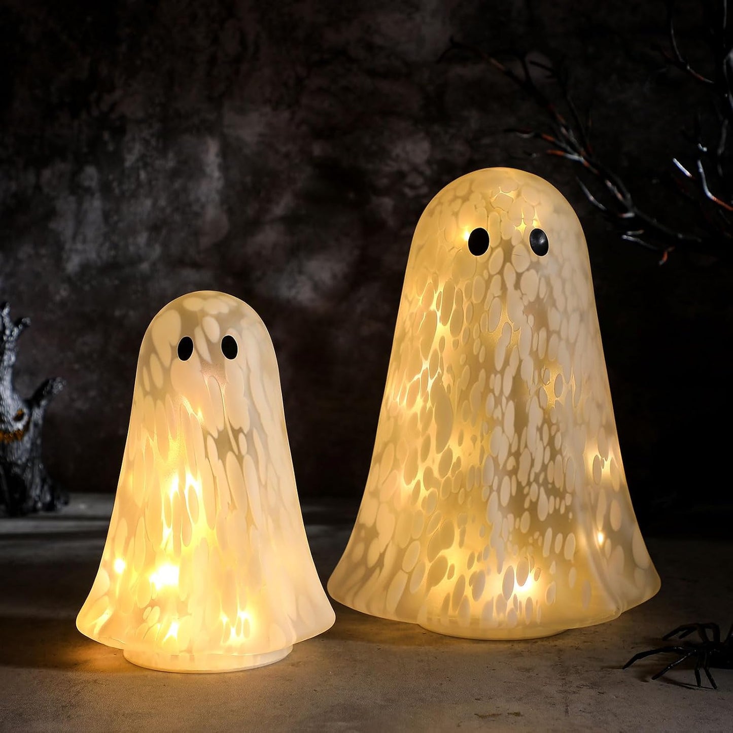 2 Luces Mesa Cristal Confeti Halloween Fantasma Iluminado