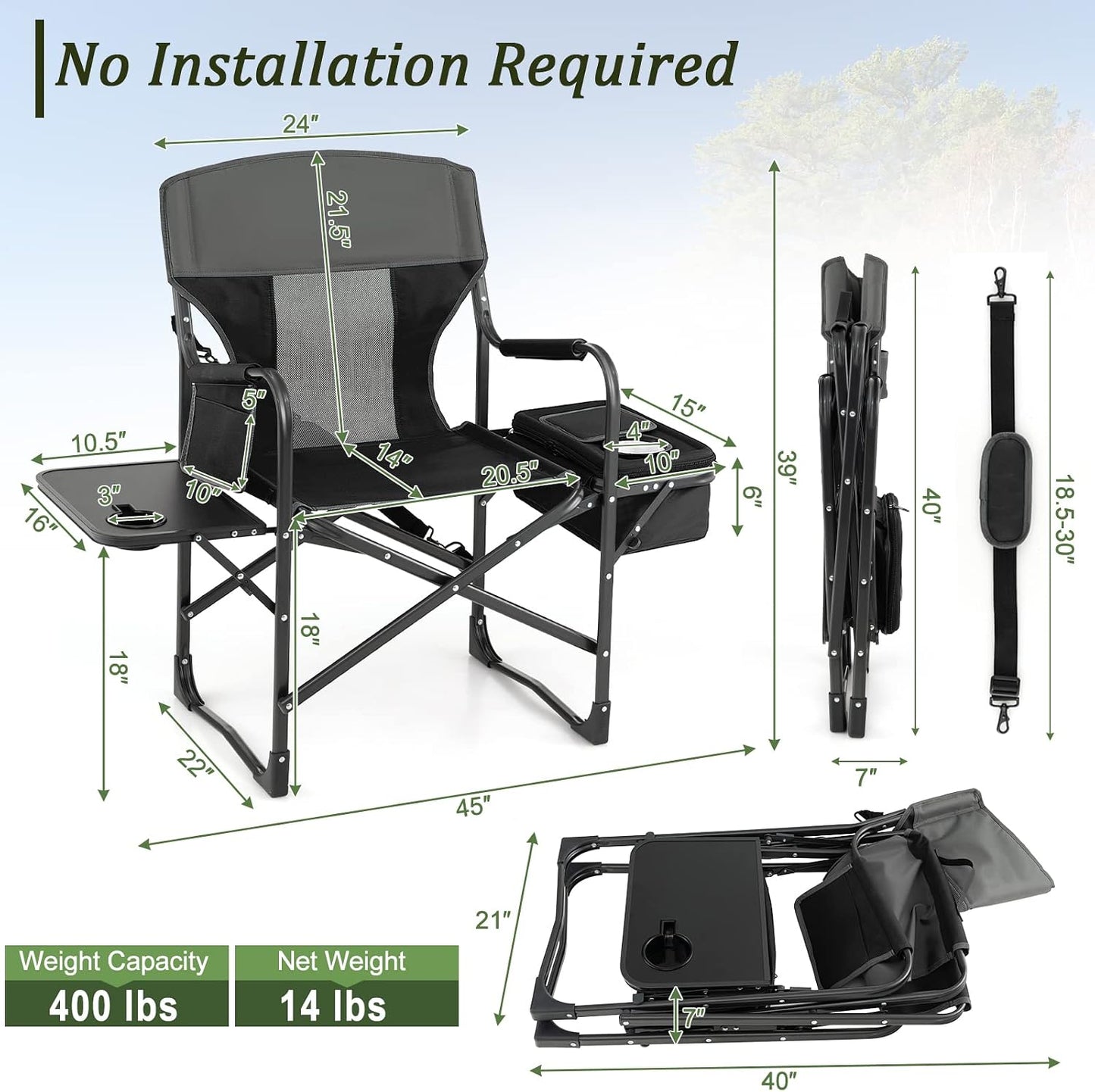 2 Sillas Campamento Plegables con Mesa Bolsa Refrigera 400lb