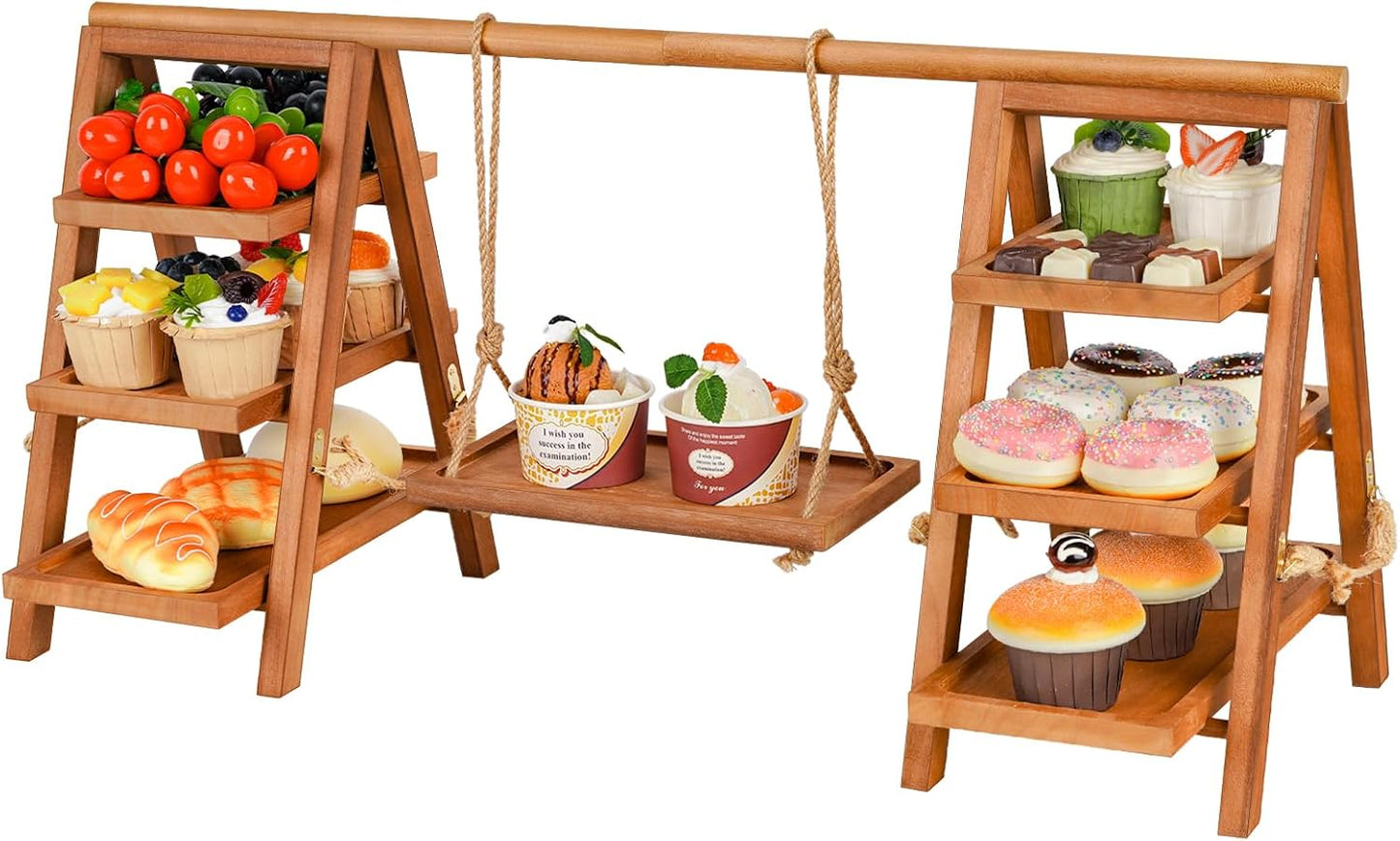 Soporte cupcakes madera 3 niveles con bandeja marrón