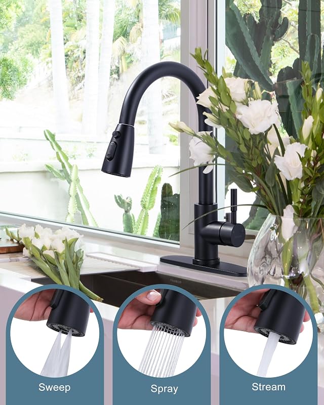 Grifo cocina negro pulverizador acero inox una manija
