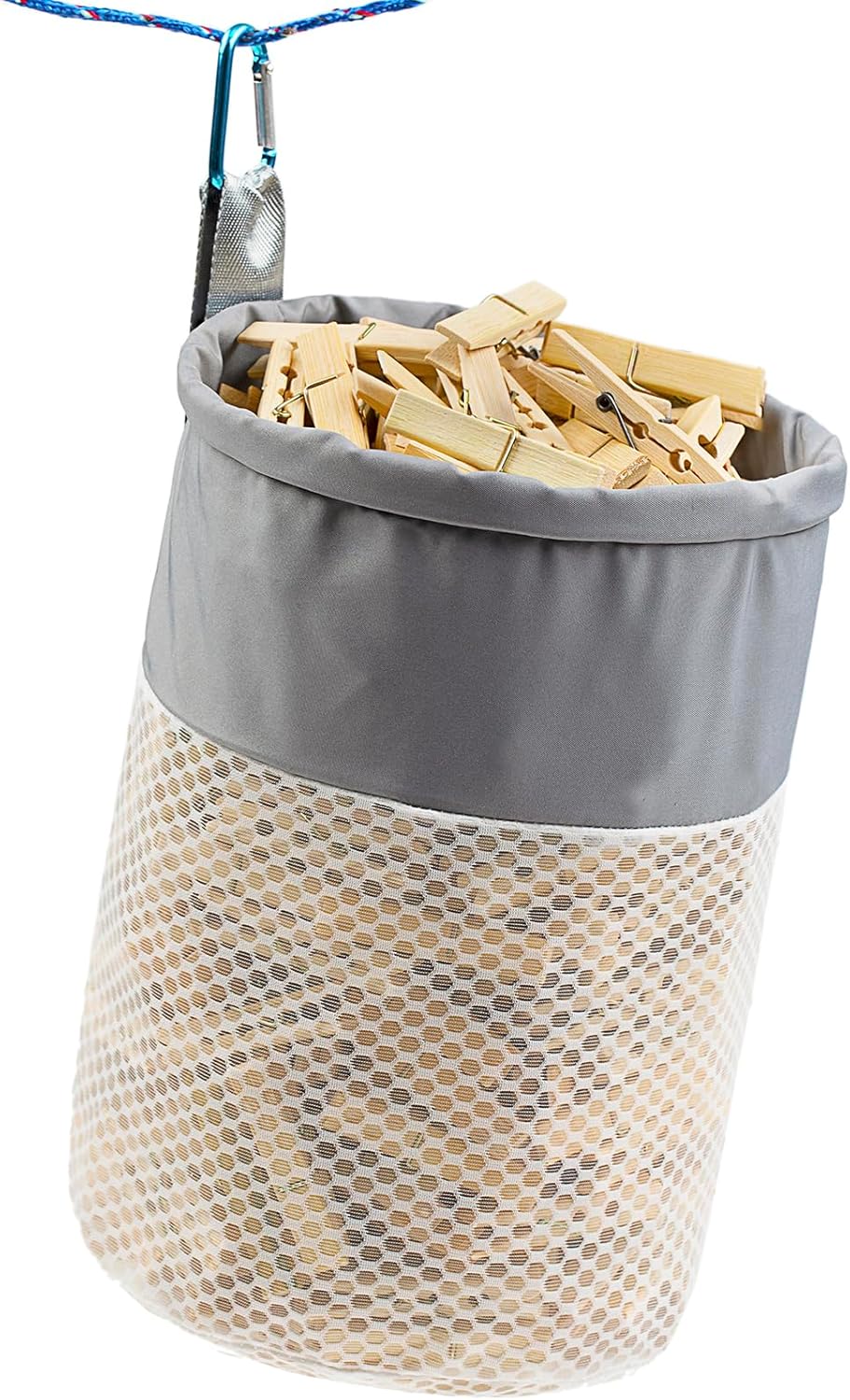 Soporte malla para colgar ropa con ganchos y bolsa alfiler