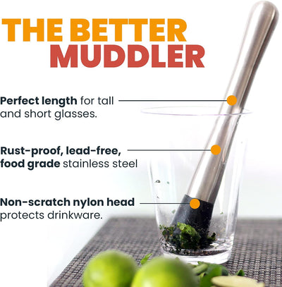 Muddler acero inox 8pulg para cócteles Mojito
