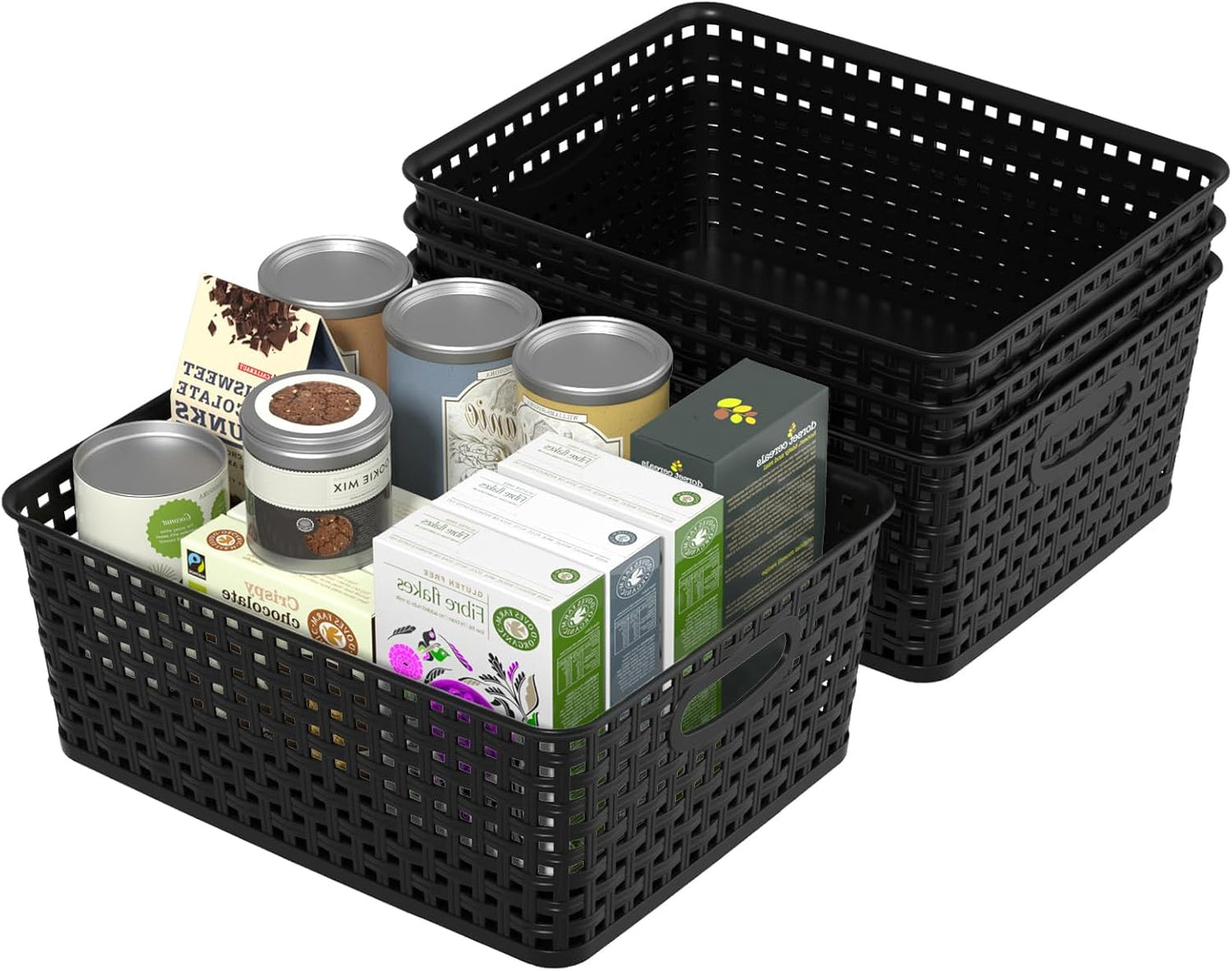 Cesta plástico tejido negro 4 Pzas