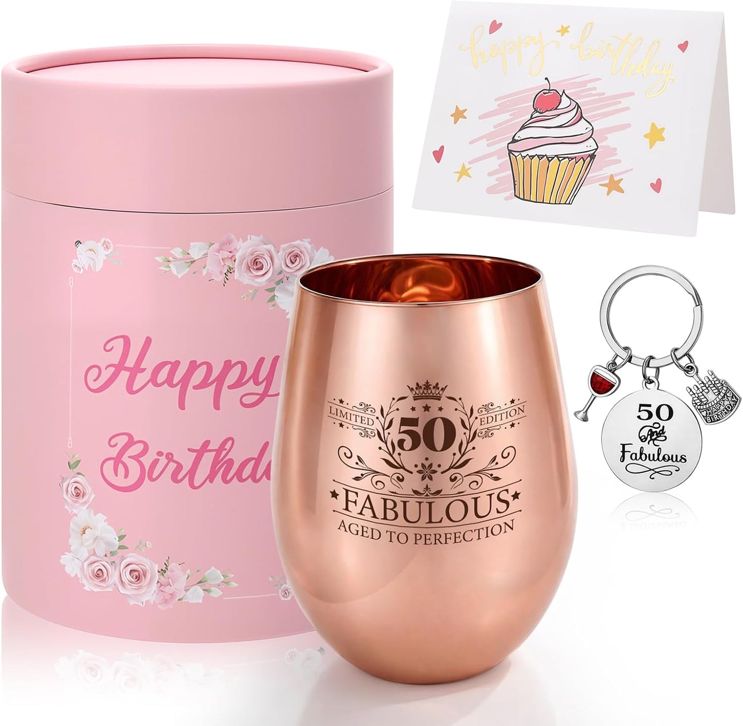 Copa vino vintage 17oz llavero regalo 50 cumpleaños mujer