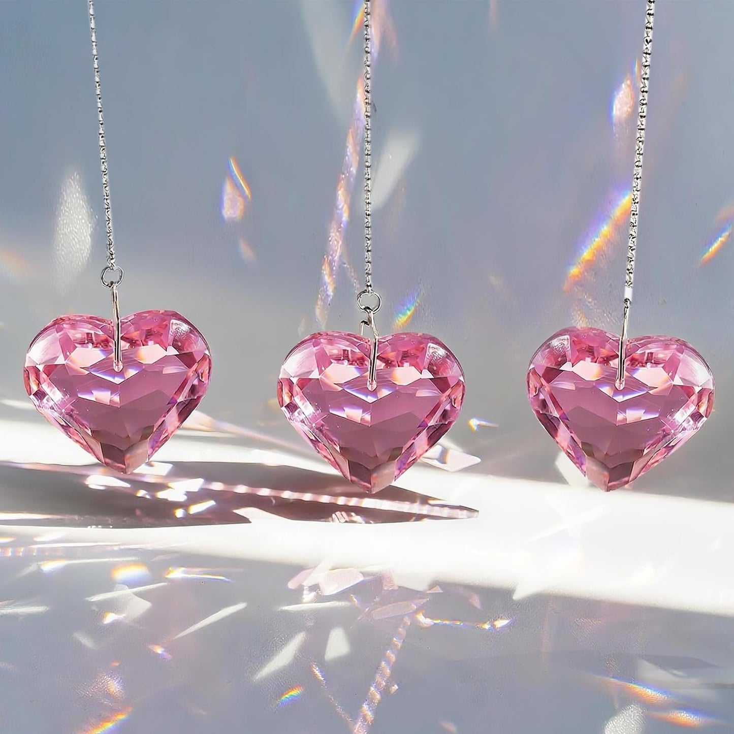 Atrapasueños cristales rosa forma corazón 3 pzas
