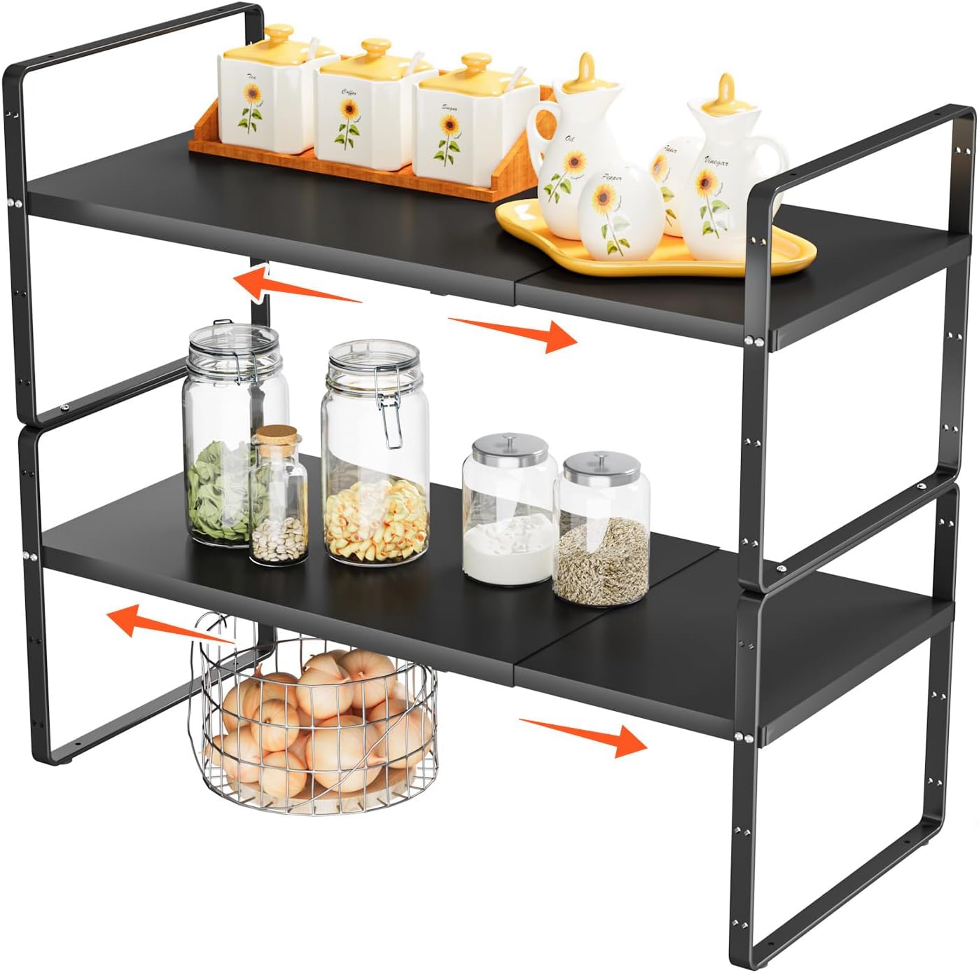 2 Pzas Estante Apilable 16.5-27pulg Organiz. Especias Negro