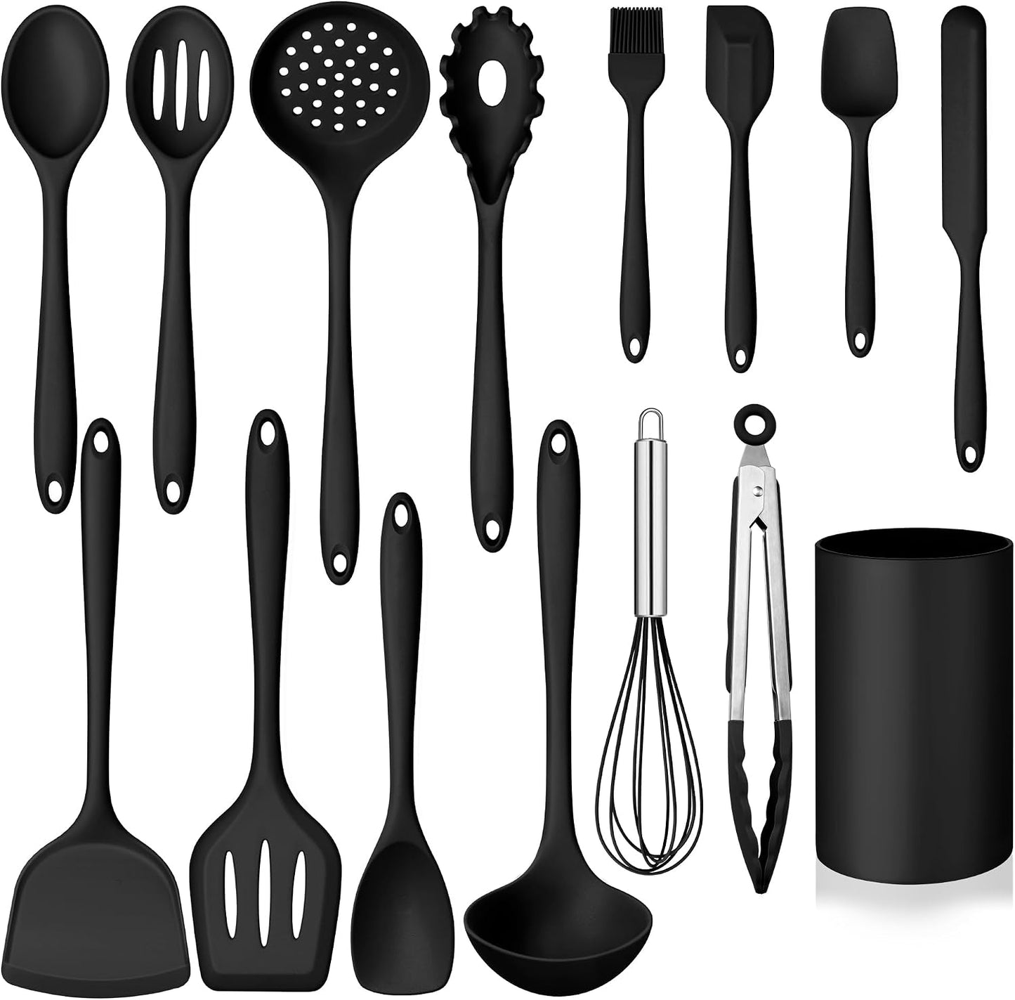 Set 15 Utensilios Silicona Antiadherentes con Soporte