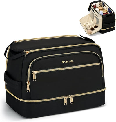 Bolsa de viaje doble capa para maquillaje y aseo resistente al agua