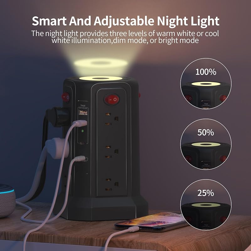 Regleta PD 20W USB C con luz 10" 4 puertos